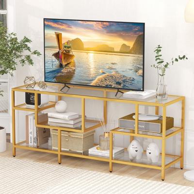 TV-Standaard voor TV's tot 65 Inch Consoletafel met Groot Blad en 4 Gehard Glazen Planken Modern Entertainmentcentrum voor Woonkamer
