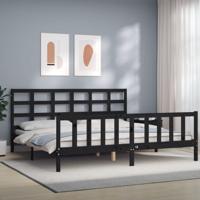 Bedframe met hoofdbord massief hout zwart 200x200 cm