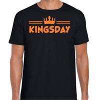 Koningsdag verkleed T-shirt voor heren - kingsday - zwart - met glitters - feestkleding - thumbnail