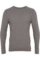 Kronstadt Cable Regular Fit Sweatshirt ronde hals grijs, Effen - thumbnail