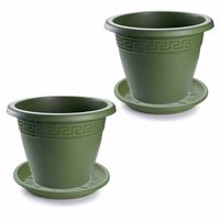 4x stuks bloempotten met onderschaal donkergroen rond diameter 45 cm