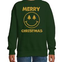 Kersttrui/sweater voor jongens/meisjes - Merry Christmas - groen - smiley - glitter goud