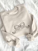 Women's Pink Bow Embroidery Round Neck Loose Casual Sweatshirt Beige / L