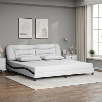 Bedframe met hoofdbord kunstleer wit en zwart 200x200 cm