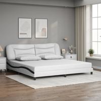 Bedframe met hoofdbord kunstleer wit en zwart 200x200 cm