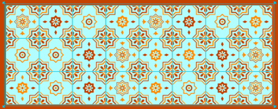 Oranje en blauw mozaïek vinyl vloerkleed keuken