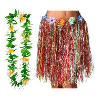 Hawaii verkleed hoela rokje en bloemenkrans - volwassenen - multi - tropisch themafeest - hoela - thumbnail