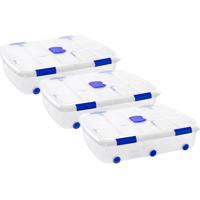 Plasticforte Opslagbak/box met deksel - 3x - 56L - 80 x 60 x 18 cm - transparant - met wielen