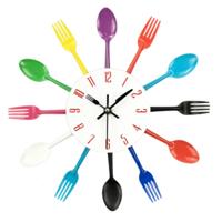 Bestek metalen keuken Wandklok lepel vork creatieve kwarts muur gemonteerde klokken modern design decoratieve horloge kleur