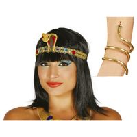 Verkleed accessoire setje Cleopatra - hoofdband en armband goud - Egypte thema party