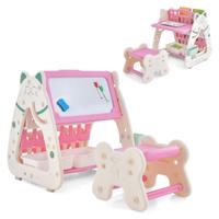 3-In-1 Kinderzitgroep & Tafel & Boekenkast met 3 Opbergdozen Incl. Kruk en Schilderaccessoires voor Kinderen van 1-5 Jaar Roze/Blauw/Groen