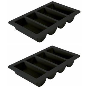 Horeca bestekbak/bestekhouder - 2x - zwart - 53 x 32 x 10 cm - 4 vakken - Keuken opberg accessoires