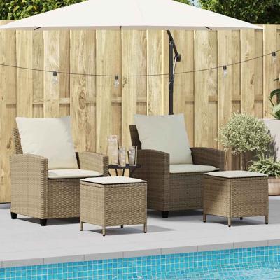 4-delige tuinbankset met kussens beige polyrotan
