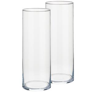 Cilindervaas/bloemenvaas - Set van 2x stuks - van glas - 12 x 30 cm - boeketten vaas - glazen vazen