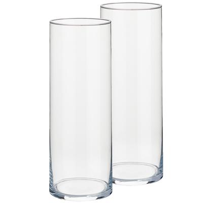 Cilindervaas/bloemenvaas - Set van 2x stuks - van glas - 12 x 30 cm - boeketten vaas - glazen vazen