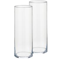 Cilindervaas/bloemenvaas - Set van 2x stuks - van glas - 12 x 30 cm - boeketten vaas - glazen vazen