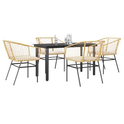 5-delige Tuinset met kussens poly rattan glas bruin