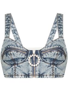 Alessandra Rich bustier en jean à ornements en cristal - Bleu