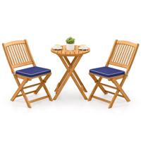 3 Stuks Buiten Vouwbare Bistro Set Tuinstoel en Tafel Set Acaciahout Frame met Gewatteerde Kussen/Ronde Tafel en 2 Stoelen voor Binnen