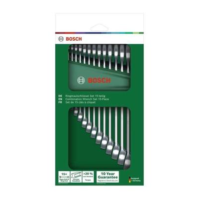 Bosch 15-delige ringsteeksleutelset (robuuste universele steeksleutels metrisch 6-21 mm ergonomisch design)