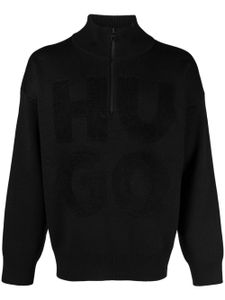 HUGO pull zippé à logo en jacquard - Noir