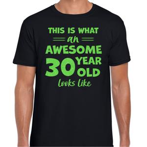 Cadeau T-shirt voor heren - leeftijd 30 jaar - awesome - zwart - glitter groen - Verjaardagsfeest