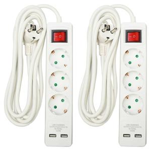 Benson Stekkerdoos 3-voudig- 2x usb - schakelaar - geaard - wit - 300 cm