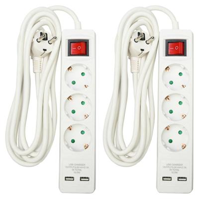 Benson Stekkerdoos 3-voudig- 2x usb - schakelaar - geaard - wit - 300 cm