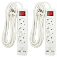 Benson Stekkerdoos 3-voudig- 2x usb - schakelaar - geaard - wit - 300 cm