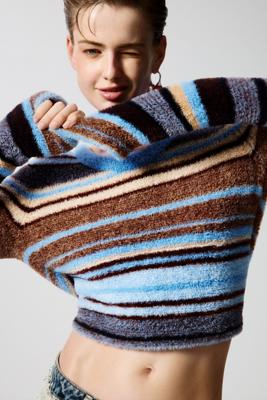 Gestreepte crop trui - BLUE - S