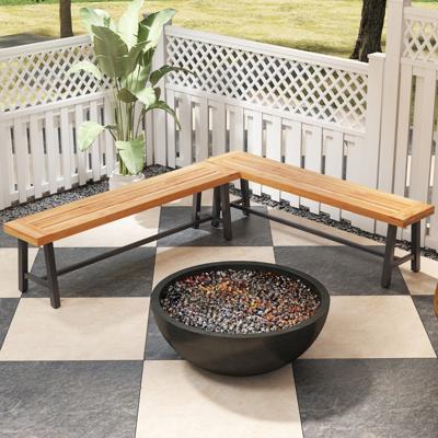 (Set van Twee) 160 cm Acacia Houten Buitenbank 3-Persoons Terrasbank met 360 kg Capaciteit Rugloze Buitenbank met Stevig Metalen Frame