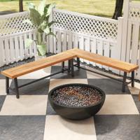 (Set van Twee) 160 cm Acacia Houten Buitenbank 3-Persoons Terrasbank met 360 kg Capaciteit Rugloze Buitenbank met Stevig Metalen Frame (Set van Twee) 160 cm Acacia Houten Buitenbank 3-Persoons Terrasbank met 360 kg Capaciteit Rugloze Buitenbank met Stevig Metalen Frame