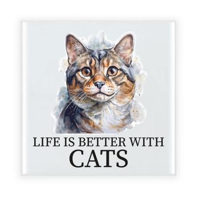 Cadeau tegel kattenliefhebber - American Curl kat/poes - keramiek - waterverf - 15 cm Cadeau tegel kattenliefhebber - American Curl kat/poes - keramiek - waterverf - 15 cm