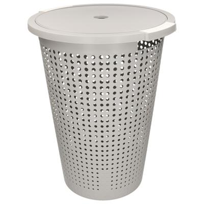 Wasmand met deksel - grijs - 35 liter - 40 x 52 cm - kunststof - rond
