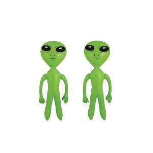 Opblaasbare groene alien figuur - 2x stuks - 64 cm - uit space/de ruimte - buitenaards leven pop