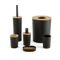 Set van 6 badkameraccessoires - TODAY - UTILITY - Zeepdispenser, beker, tandenborstelhouder, zeepbakje, toiletborstel, prullenbak - Zwart