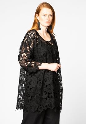 Yoek Wijde tuniek met kant | Zwart | Maat 50/52