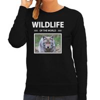 Wolf sweater / trui met dieren foto wildlife of the world zwart voor dames