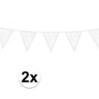2x Papieren rozen vlaggenlijnen wit 3 meter