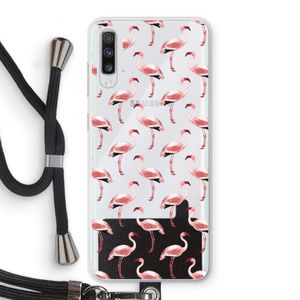 Flamingoprint groen: Samsung Galaxy A70 Transparant Hoesje met koord