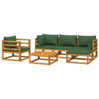 vidaXL 6-delige Loungeset met groene kussens massief hout