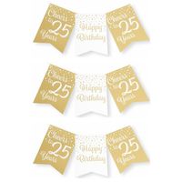 Paperdreams Verjaardag Vlaggenlijn 25 jaar - 3x - Gerecycled karton - wit/goud - 600 cm - Vlaggenlijnen