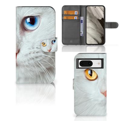 Google Pixel 8 | Telefoonhoesje | Met pasjeshouder | Witte Kat