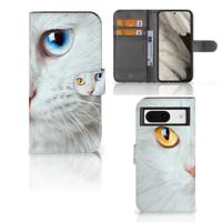Google Pixel 8 | Telefoonhoesje | Met pasjeshouder | Witte Kat