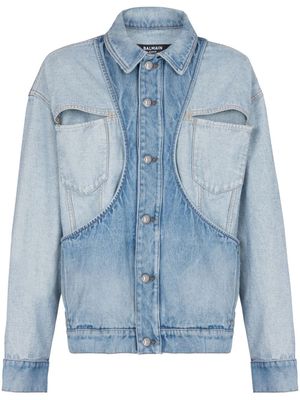 Balmain veste en jean à design à empiècements - Bleu