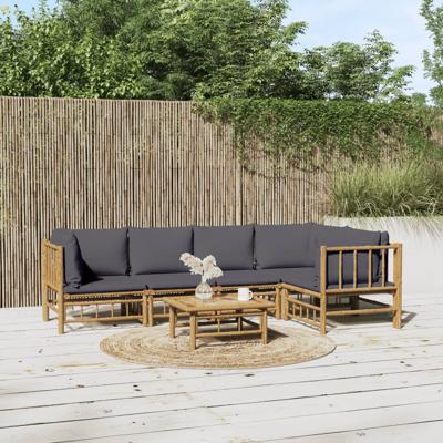 6-delige Loungeset met kussens bamboe donkergrijs