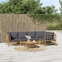 6-delige Loungeset met kussens bamboe donkergrijs