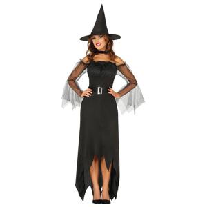 Zwarte lange heksen verkleed kostuum jurk voor dames - verkleedkleding halloween