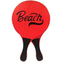 Gebro beachball set - neon rood - hout - 35 x 20 cm - strandspelletje - tennis