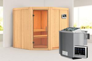 Karibu | Jarin Sauna | Helderglas Deur | Biokachel 9 kW Externe Bediening